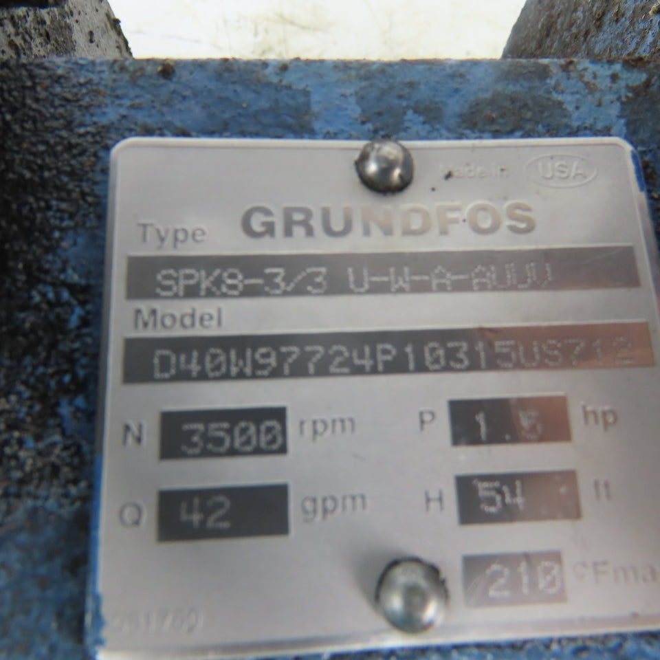 Grundfos SPK 8-3/3 A-W-A-AUUV 1.5HP Vertical Multistage Centrifugal Pump 42GPM