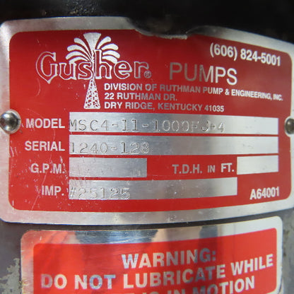 Gusher Pump SMSC4-11-1000FJ-4 Vertical Multi Stage Centrifugal Pump 10Hp 3450RPM