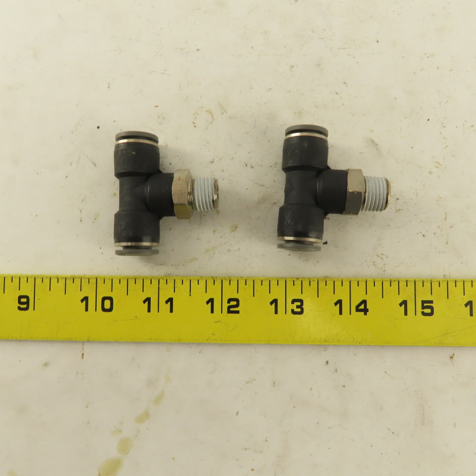 3/8" Push To Connect Tube X 1/4" NPT Branch Tee Fitting Stainless Steel Lot Of 2