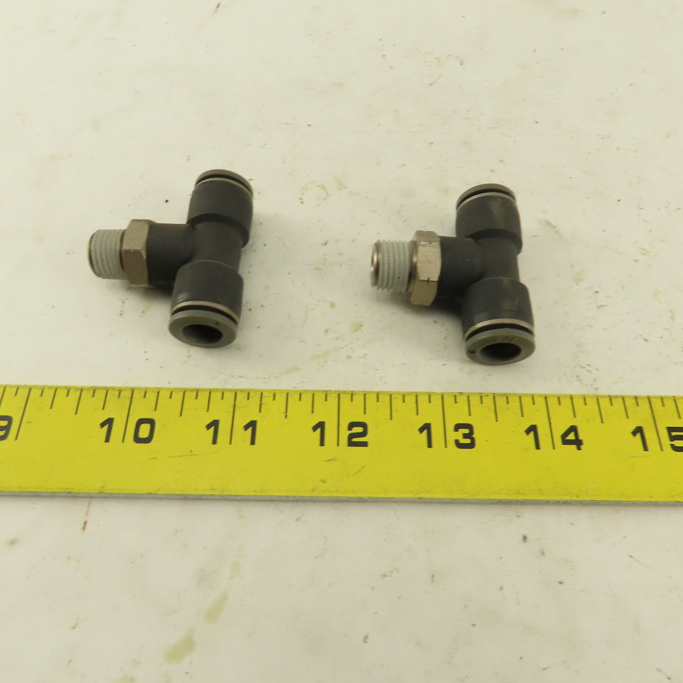 3/8" Push To Connect Tube X 1/4" NPT Branch Tee Fitting Stainless Steel Lot Of 2