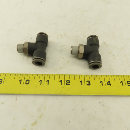 3/8" Push To Connect Tube X 1/4" NPT Branch Tee Fitting Stainless Steel Lot Of 2