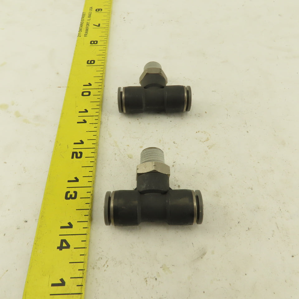 3/8" Push To Connect Tube X 1/4" NPT Branch Tee Fitting Stainless Steel Lot Of 2