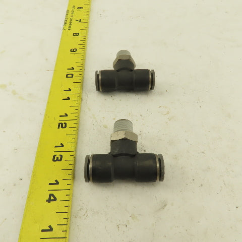 3/8" Push To Connect Tube X 1/4" NPT Branch Tee Fitting Stainless Steel Lot Of 2