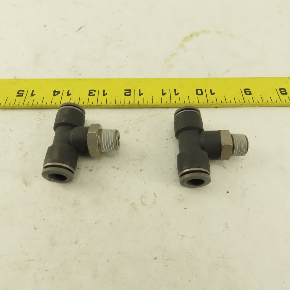 3/8" Push To Connect Tube X 1/4" NPT Branch Tee Fitting Stainless Steel Lot Of 2