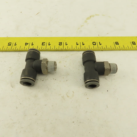 3/8" Push To Connect Tube X 1/4" NPT Branch Tee Fitting Stainless Steel Lot Of 2