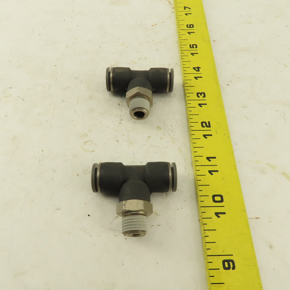3/8" Push To Connect Tube X 1/4" NPT Branch Tee Fitting Stainless Steel Lot Of 2
