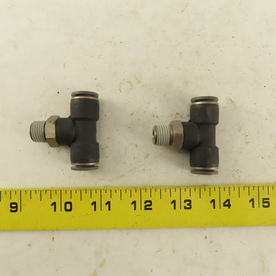 3/8" Push To Connect Tube X 1/4" NPT Branch Tee Fitting Stainless Steel Lot Of 2