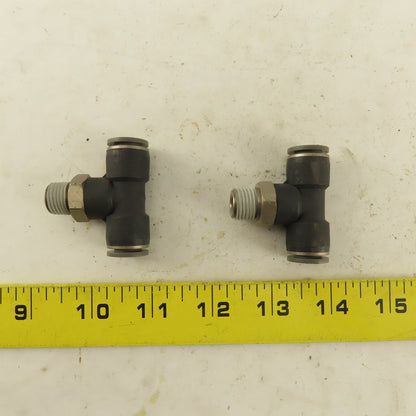 3/8" Push To Connect Tube X 1/4" NPT Branch Tee Fitting Stainless Steel Lot Of 2