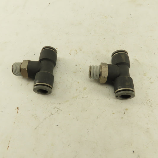 3/8" Push To Connect Tube X 1/4" NPT Branch Tee Fitting Stainless Steel Lot Of 2
