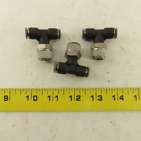 1/4" Push To Connect Tube X 3/8" NPT Branch Tee Fitting Stainless Steel Lot Of 3