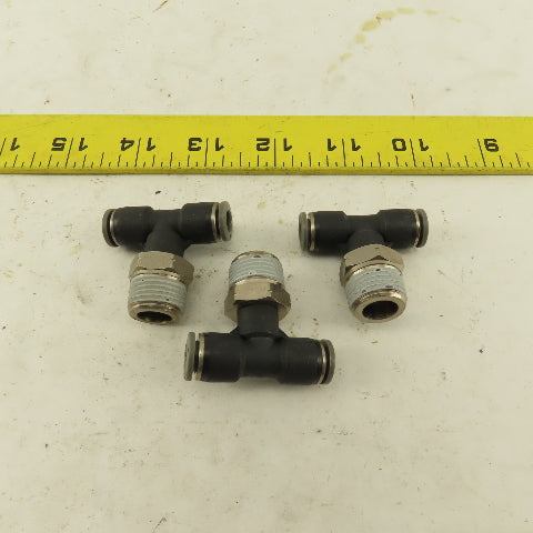 1/4" Push To Connect Tube X 3/8" NPT Branch Tee Fitting Stainless Steel Lot Of 3