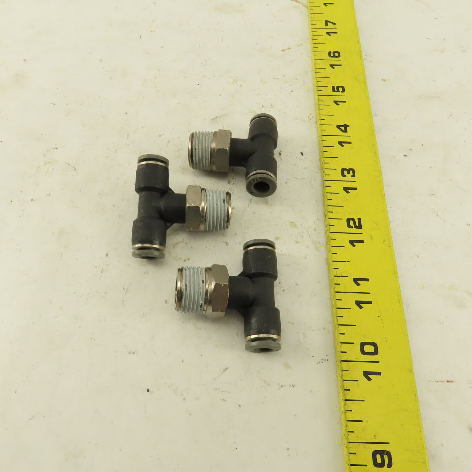 1/4" Push To Connect Tube X 3/8" NPT Branch Tee Fitting Stainless Steel Lot Of 3