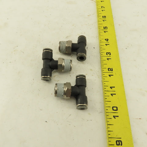 1/4" Push To Connect Tube X 3/8" NPT Branch Tee Fitting Stainless Steel Lot Of 3