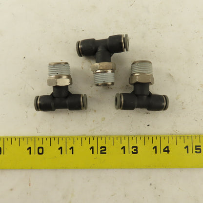1/4" Push To Connect Tube X 3/8" NPT Branch Tee Fitting Stainless Steel Lot Of 3