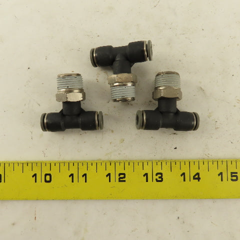 1/4" Push To Connect Tube X 3/8" NPT Branch Tee Fitting Stainless Steel Lot Of 3