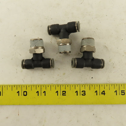 1/4" Push To Connect Tube X 3/8" NPT Branch Tee Fitting Stainless Steel Lot Of 3