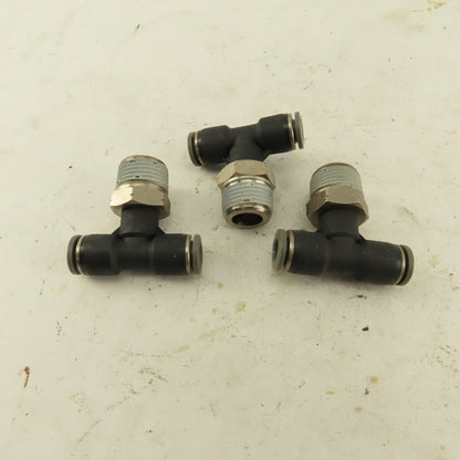 1/4" Push To Connect Tube X 3/8" NPT Branch Tee Fitting Stainless Steel Lot Of 3