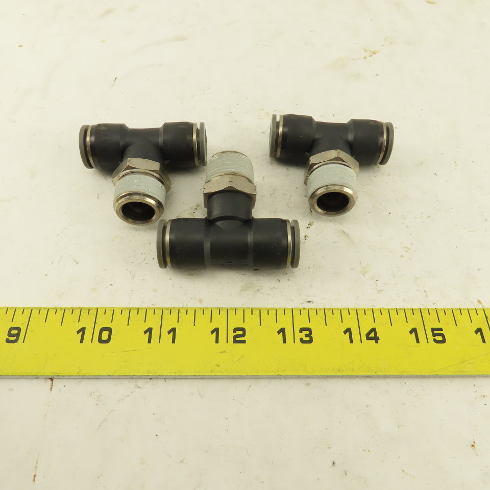1/2" Push To Connect Tube X 3/4" NPT Branch Tee Fitting Stainless Steel Lot Of 3