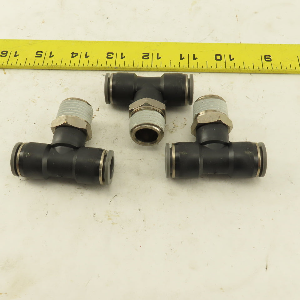 1/2" Push To Connect Tube X 3/4" NPT Branch Tee Fitting Stainless Steel Lot Of 3