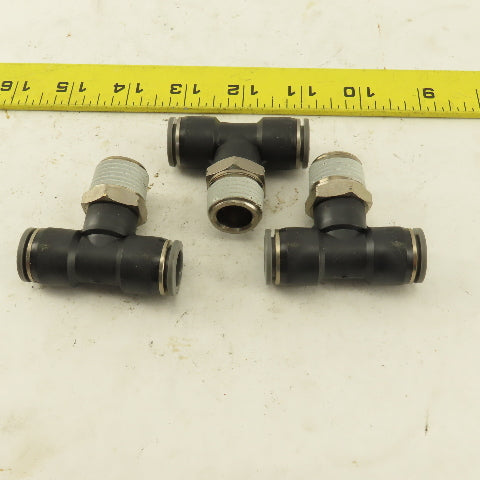 1/2" Push To Connect Tube X 3/4" NPT Branch Tee Fitting Stainless Steel Lot Of 3