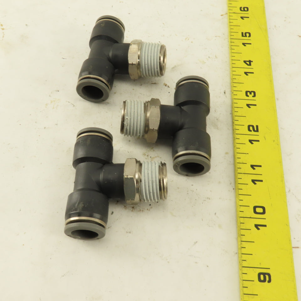 1/2" Push To Connect Tube X 3/4" NPT Branch Tee Fitting Stainless Steel Lot Of 3