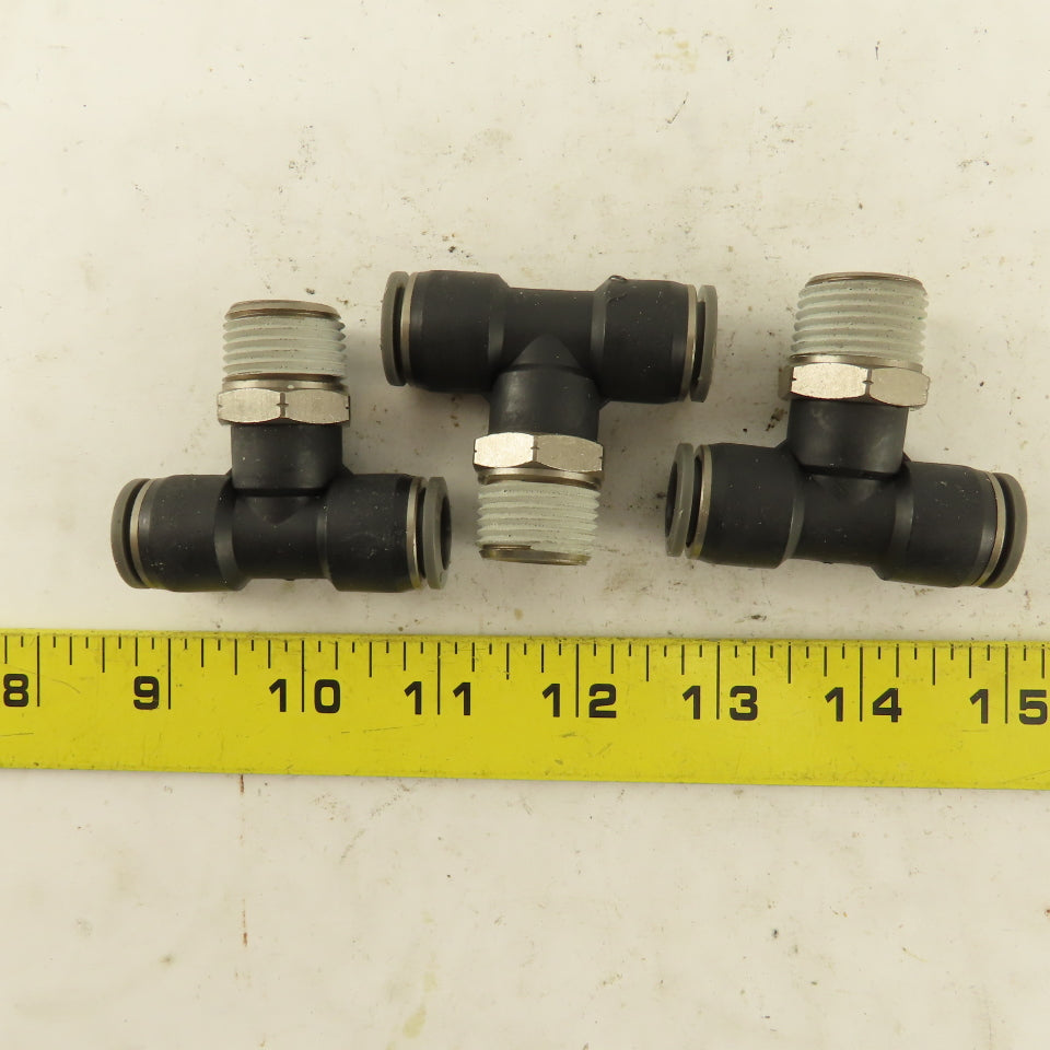 1/2" Push To Connect Tube X 3/4" NPT Branch Tee Fitting Stainless Steel Lot Of 3