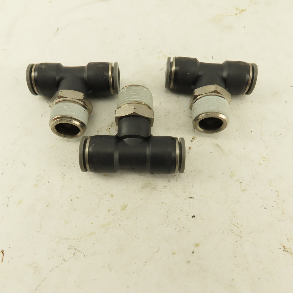 1/2" Push To Connect Tube X 3/4" NPT Branch Tee Fitting Stainless Steel Lot Of 3