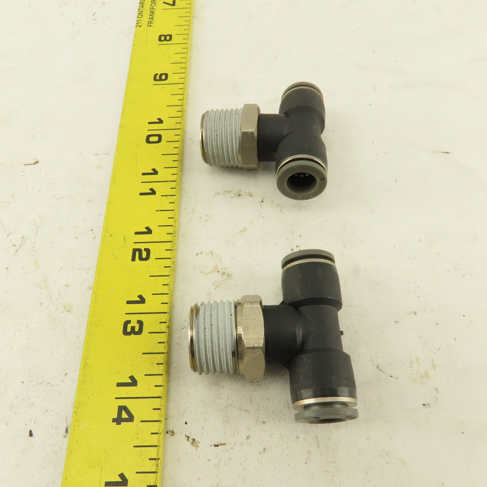 3/8" Push To Connect X 1/2" NPT Branch Tee Fitting Stainless Steel Lot Of 2