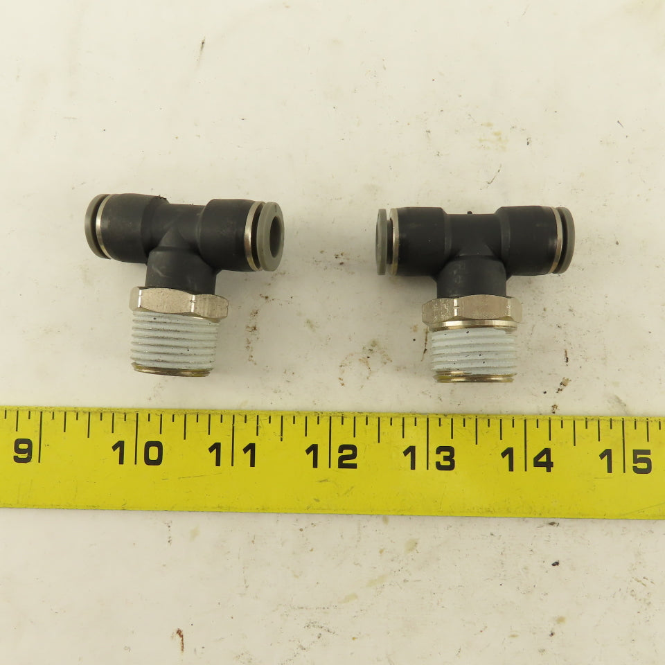 3/8" Push To Connect X 1/2" NPT Branch Tee Fitting Stainless Steel Lot Of 2