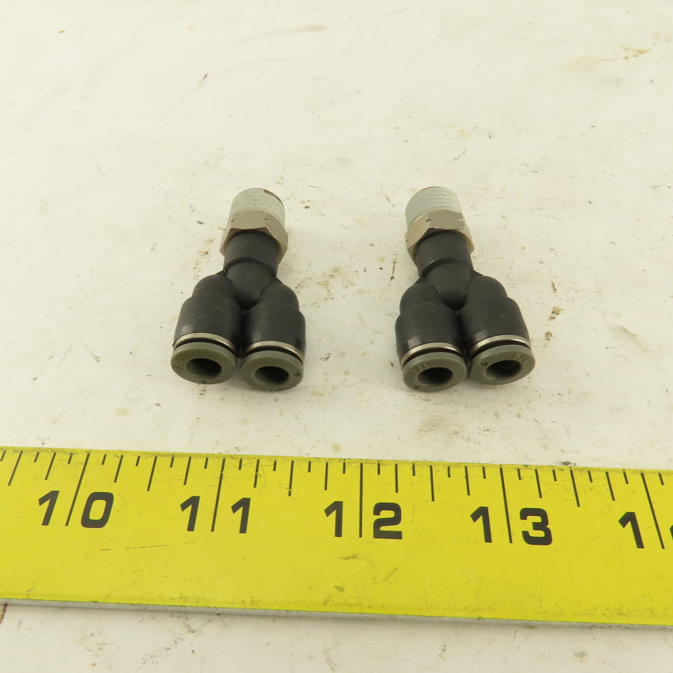 1/4" NPT x 1/4" Push To Connect Tube Nylon Wye Y Fittings Lot Of 2