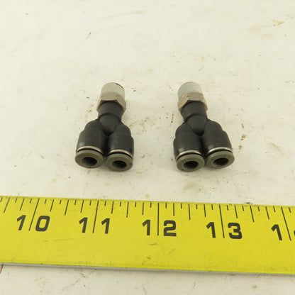 1/4" NPT x 1/4" Push To Connect Tube Nylon Wye Y Fittings Lot Of 2