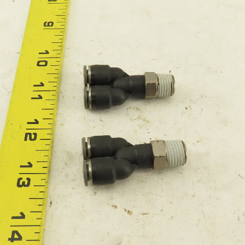 1/4" NPT x 1/4" Push To Connect Tube Nylon Wye Y Fittings Lot Of 2