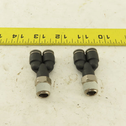 1/4" NPT x 1/4" Push To Connect Tube Nylon Wye Y Fittings Lot Of 2
