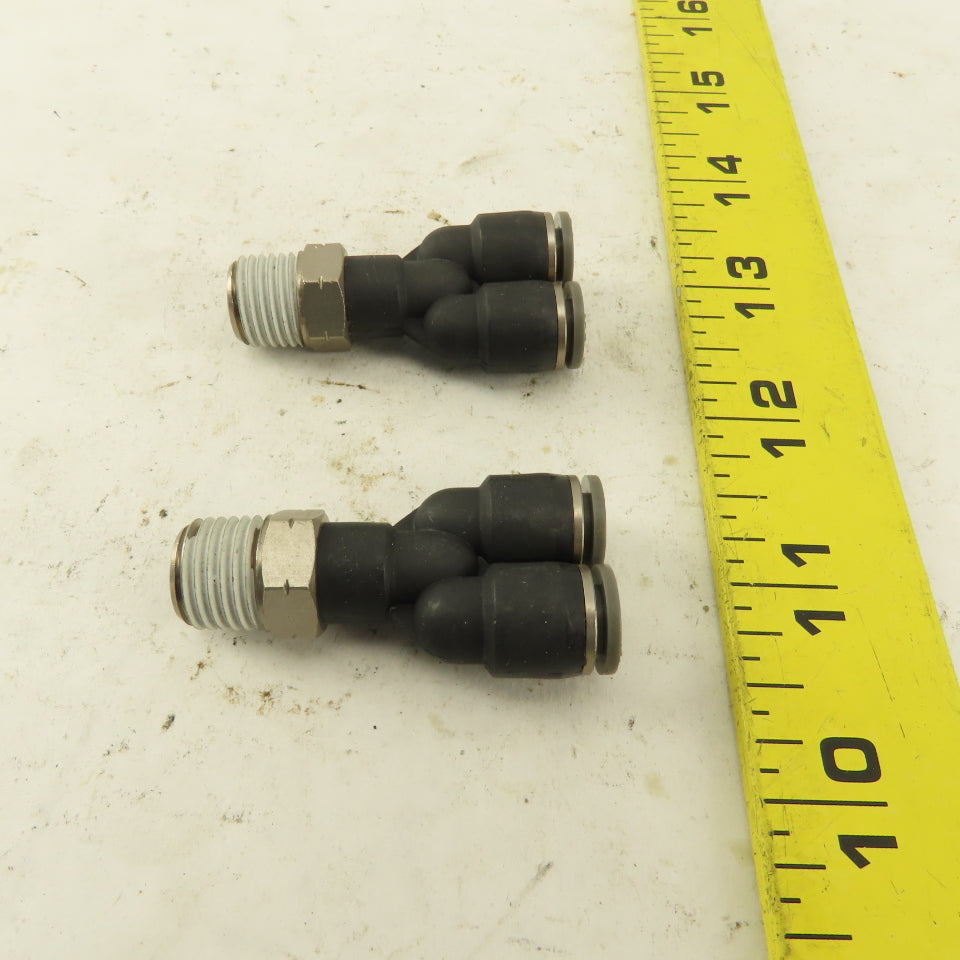 1/4" NPT x 1/4" Push To Connect Tube Nylon Wye Y Fittings Lot Of 2