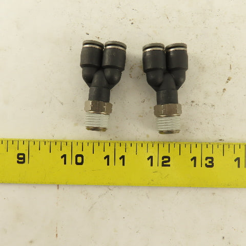 1/4" NPT x 1/4" Push To Connect Tube Nylon Wye Y Fittings Lot Of 2