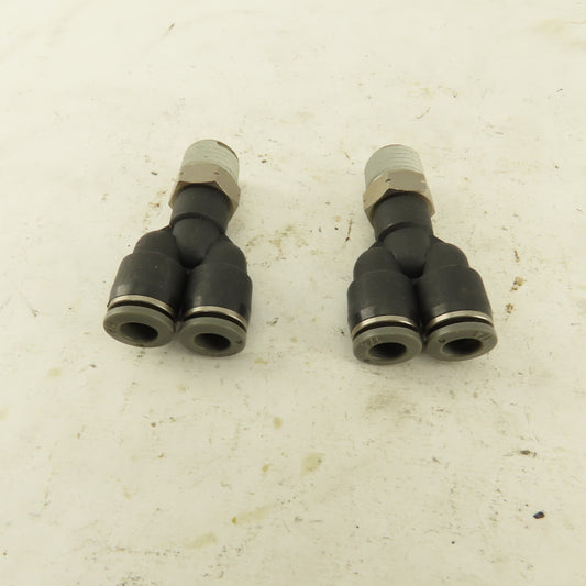 1/4" NPT x 1/4" Push To Connect Tube Nylon Wye Y Fittings Lot Of 2