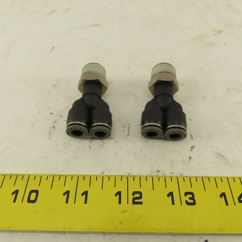 3/8" NPT x 1/4" Push To Connect Tube Nylon Wye Y Fittings Lot Of 2