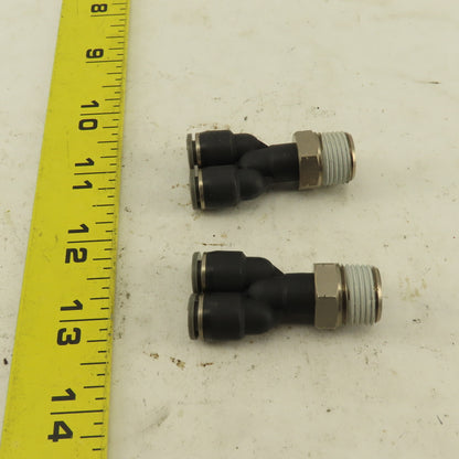 3/8" NPT x 1/4" Push To Connect Tube Nylon Wye Y Fittings Lot Of 2