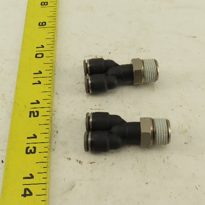 3/8" NPT x 1/4" Push To Connect Tube Nylon Wye Y Fittings Lot Of 2