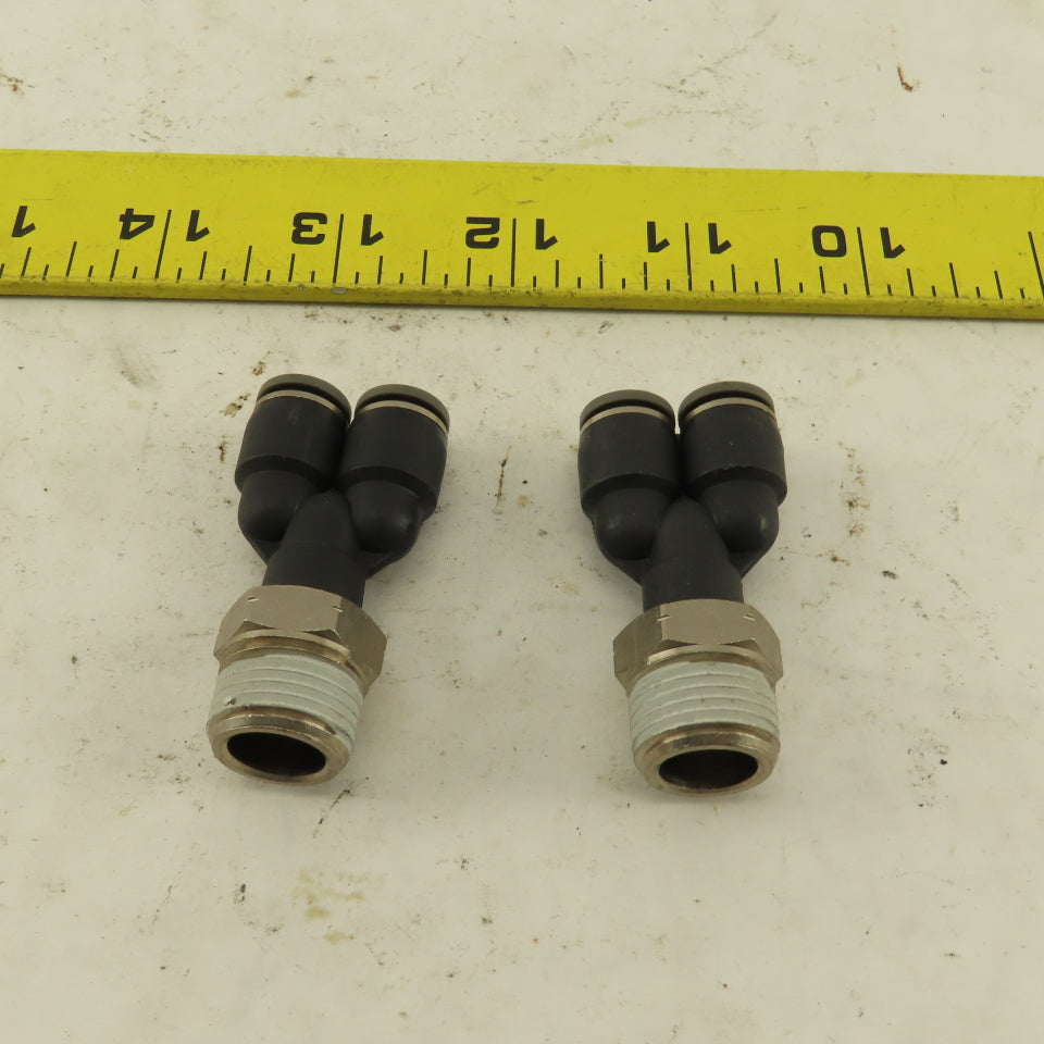 3/8" NPT x 1/4" Push To Connect Tube Nylon Wye Y Fittings Lot Of 2