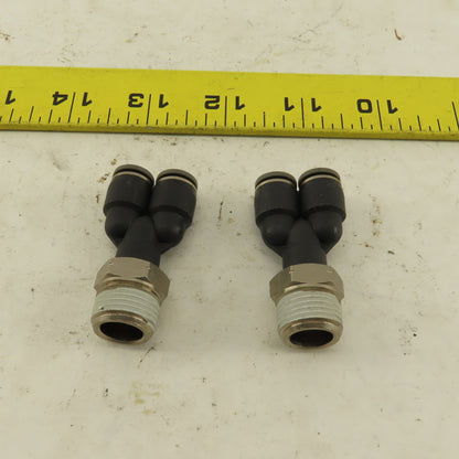 3/8" NPT x 1/4" Push To Connect Tube Nylon Wye Y Fittings Lot Of 2
