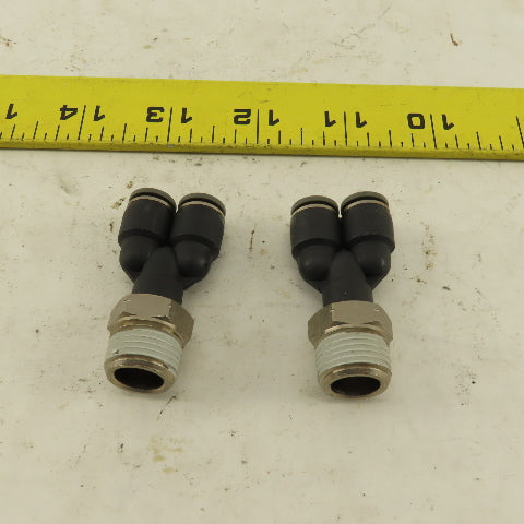 3/8" NPT x 1/4" Push To Connect Tube Nylon Wye Y Fittings Lot Of 2
