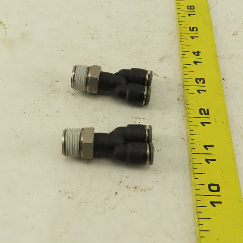 3/8" NPT x 1/4" Push To Connect Tube Nylon Wye Y Fittings Lot Of 2