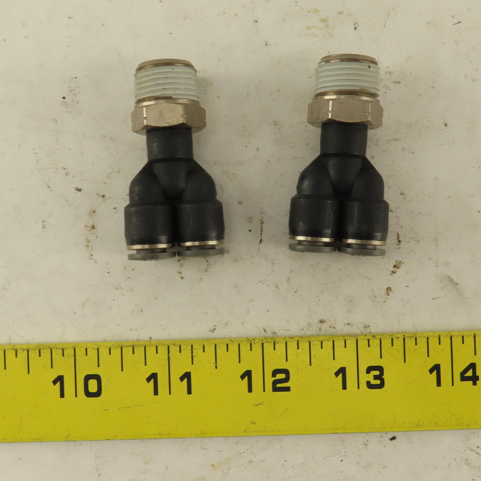 3/8" NPT x 1/4" Push To Connect Tube Nylon Wye Y Fittings Lot Of 2