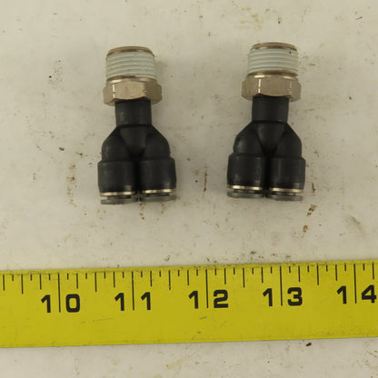 3/8" NPT x 1/4" Push To Connect Tube Nylon Wye Y Fittings Lot Of 2