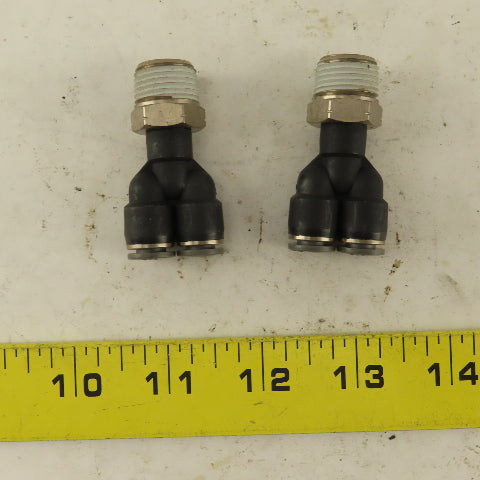 3/8" NPT x 1/4" Push To Connect Tube Nylon Wye Y Fittings Lot Of 2