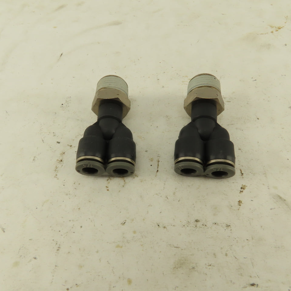 3/8" NPT x 1/4" Push To Connect Tube Nylon Wye Y Fittings Lot Of 2