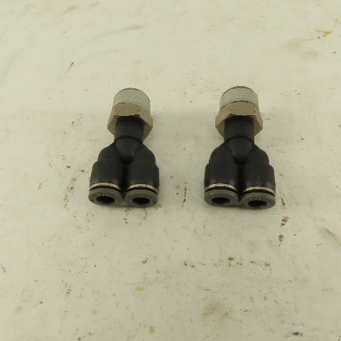 3/8" NPT x 1/4" Push To Connect Tube Nylon Wye Y Fittings Lot Of 2