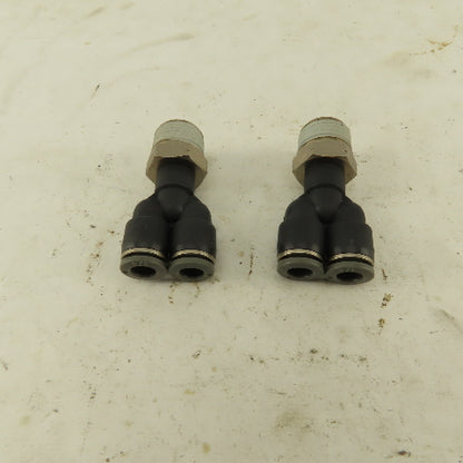 3/8" NPT x 1/4" Push To Connect Tube Nylon Wye Y Fittings Lot Of 2