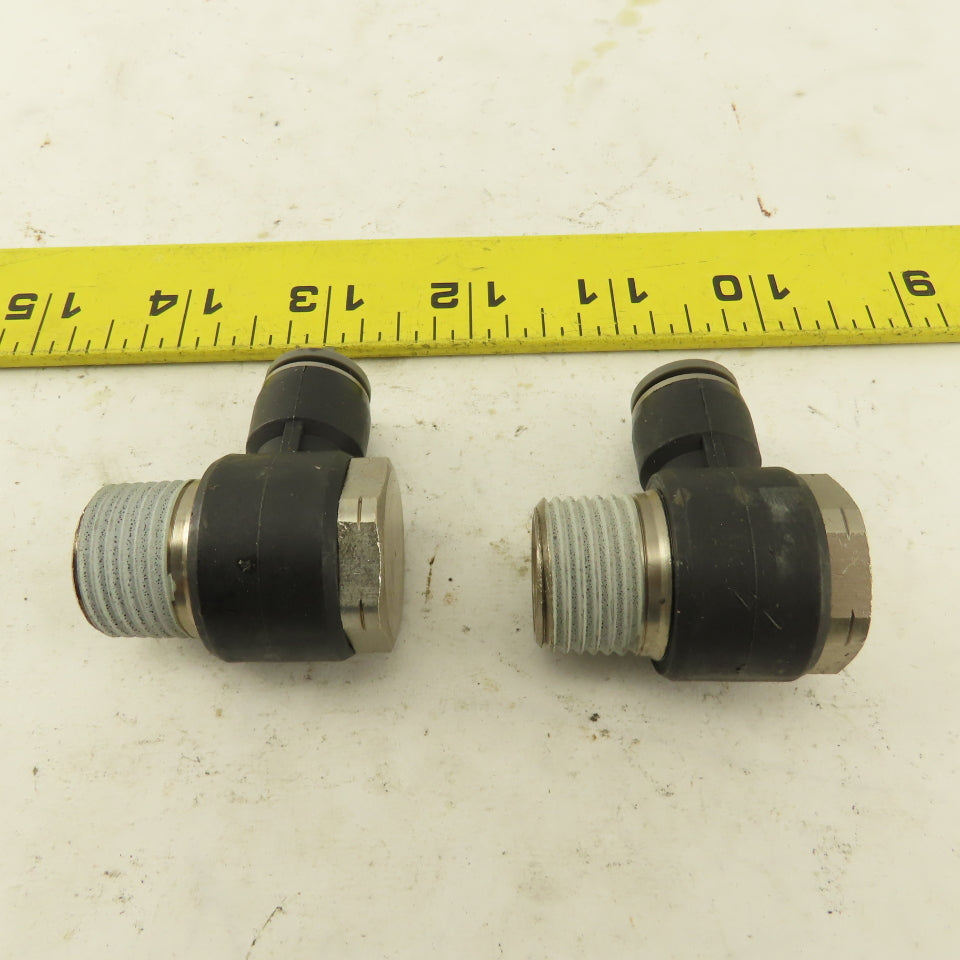 1/2" NPT x 3/8" Push To Connect Tube Nylon Swivel Elbow Fitting Lot Of 2